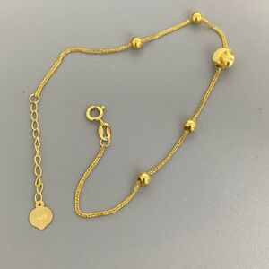 ✨ 18K Solid Gold Beaded Bracelet Au750 Cat Eye Beads Heart Charm 7.1” Adjustable